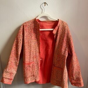 Women's Size Small Oversized Floral Multicolor Orange Reversible Quilted Jacket